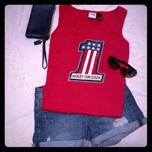 Patriotic Rhinestone Harley Davidson Tank